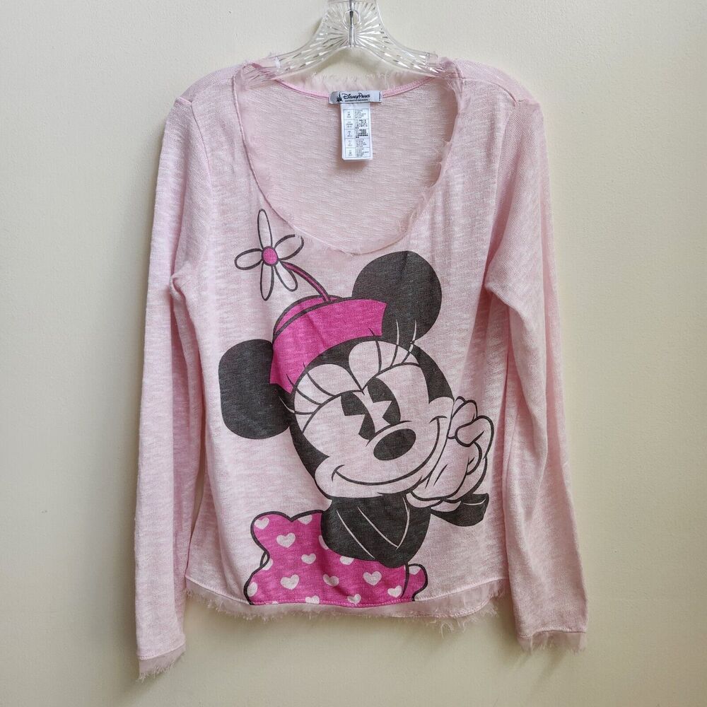 Disney Parks Top Womens M Minnie Mouse Pink Burnout Lightweight Vacation Cartoon